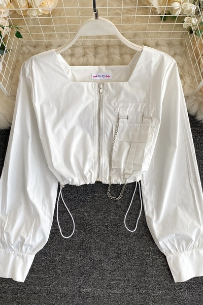 Пролетно-есенно дамско яке с цип и джоб 