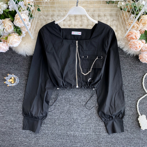 Пролетно-есенно дамско яке с цип и джоб 