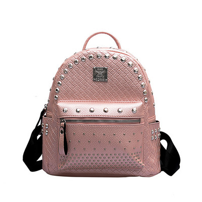 Кожена дамска раница с метални капси 