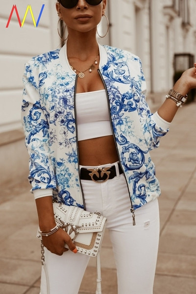 Късо ежедневно яке с цип и шарен десен