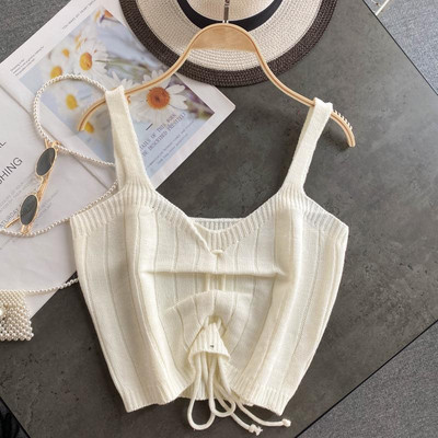 Плетен дамски потник с връзки 