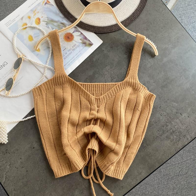 Плетен дамски потник с връзки 