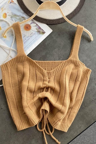 Плетен дамски потник с връзки 