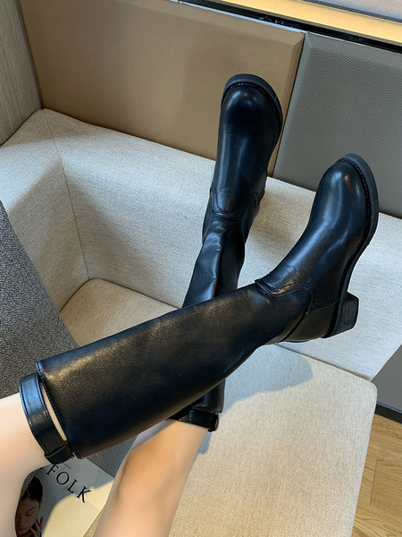 Дамски ботуши с дебел 4см ток в черен цвят