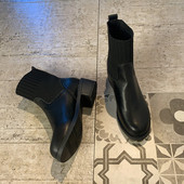 Дамски боти тип чорап в черен цвят и дебел ток