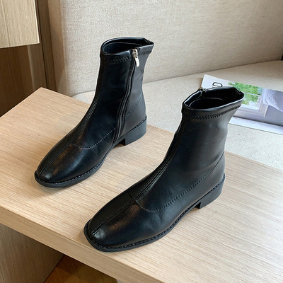 Дамски кожени боти с цип 3см ток