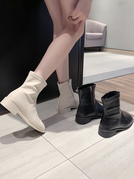 Дамски кожени боти с цип 3см ток