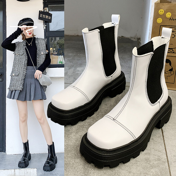 Ежедневни дамски боти от еко кожа с груба подметка