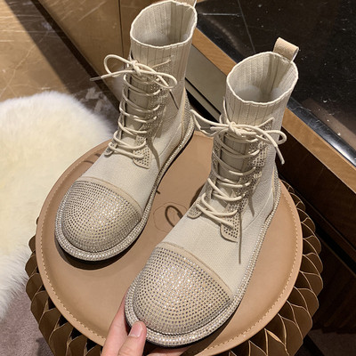 Дамски боти с елемент -камъни и връзки