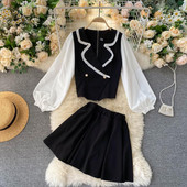 Ретро дамски комплект от риза и пола