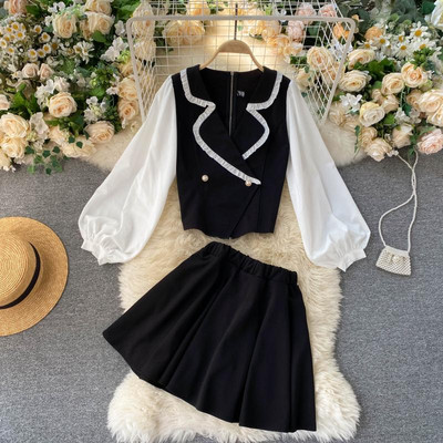 Ретро дамски комплект от риза и пола