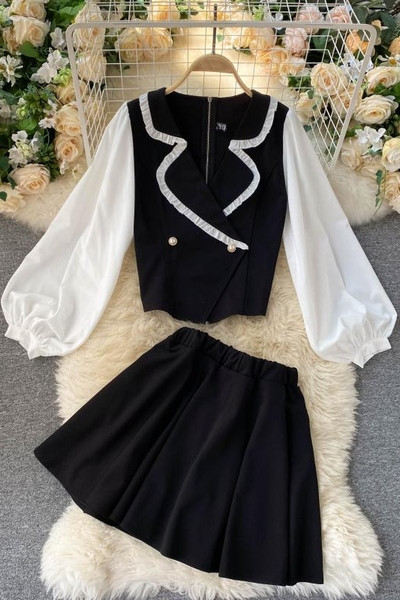 Ретро дамски комплект от риза и пола