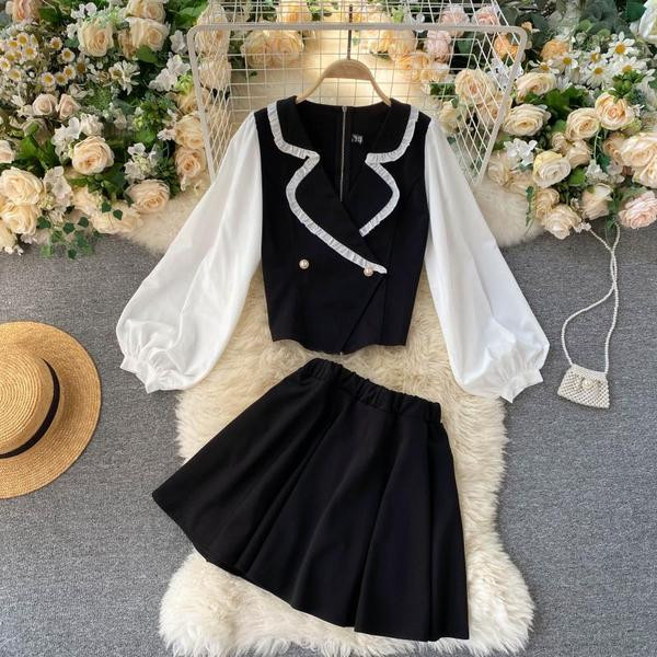 Ретро дамски комплект от риза и пола