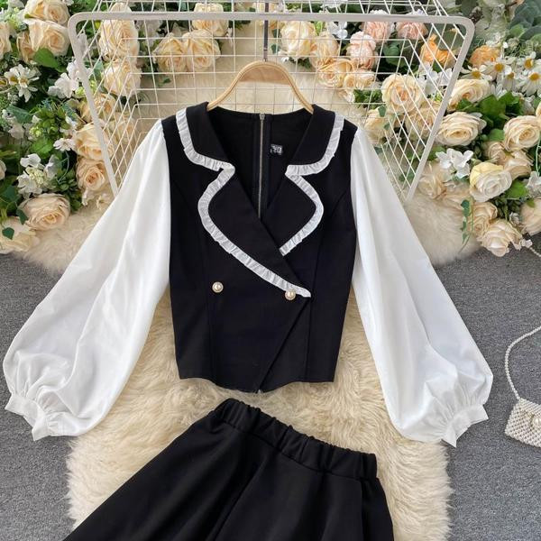 Ретро дамски комплект от риза и пола