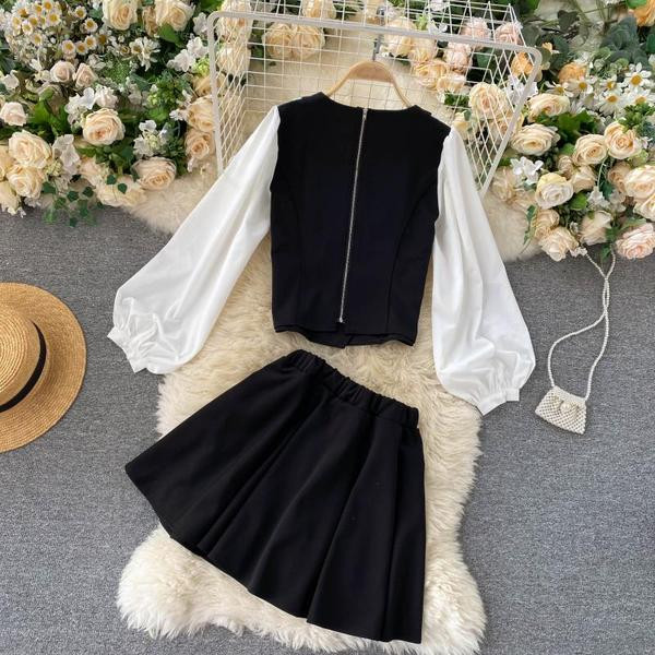 Ретро дамски комплект от риза и пола