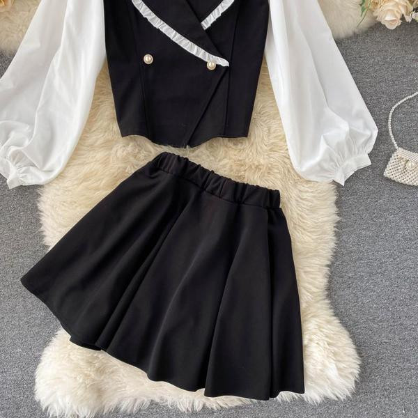 Ретро дамски комплект от риза и пола