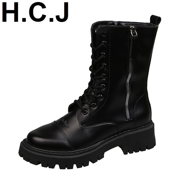 Дамски  черни кожени боти със страничен цип 