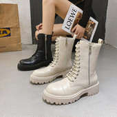 Дамски зимни кожени боти с груба подметка 