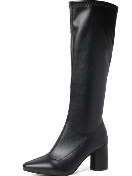 Дамски ботуши с дебел 8см ток - заострен модел