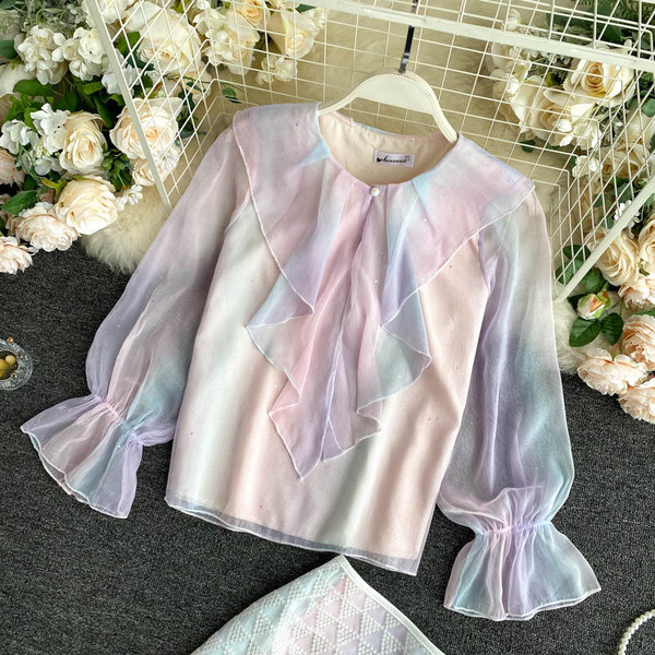 Модерен дамски многоцветен комплект от риза и пола 