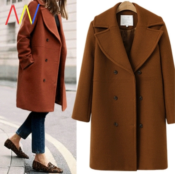 Модерно дълго палто с двуредно закопчаване