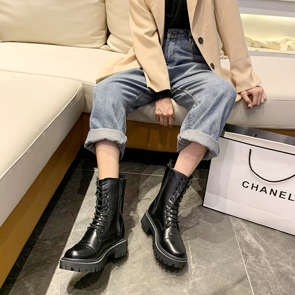 Зимни дамски боти от еко кожа със страничен цип 