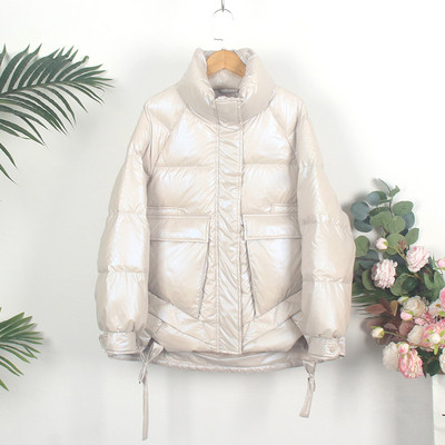 Дамско зимно яке с висока яка,дълъг ръкав и джобове