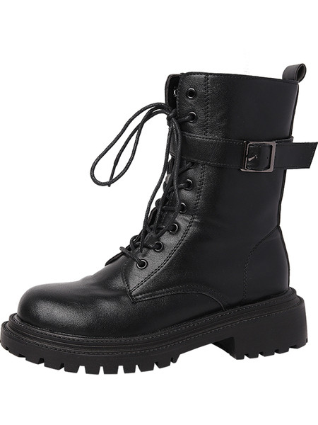 Ежедневни дамски боти с груба  подметка в черен  цвят