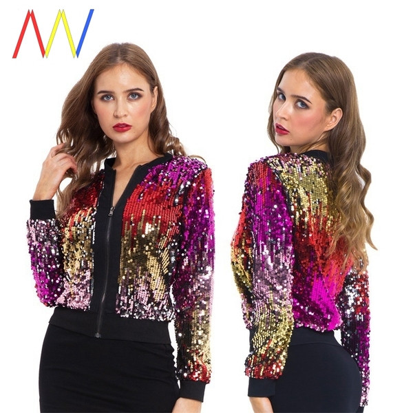 Модерно късо яке с цип и пайети