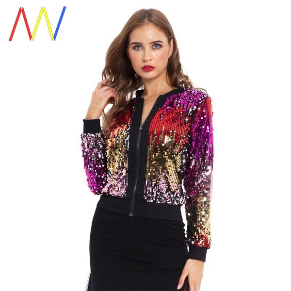 Модерно късо яке с цип и пайети