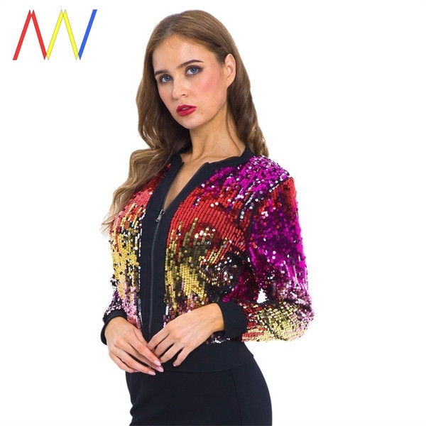 Модерно късо яке с цип и пайети