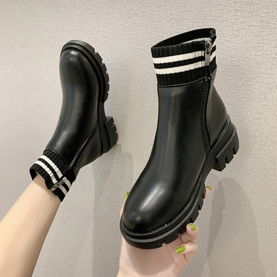 Дамски боти от еко кожа с цип и груба подметка