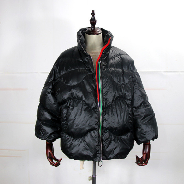 Дамско зимно яке с висока яка и дълъг ръкав широк модел