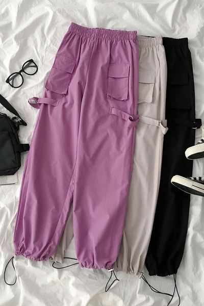 Дамски панталон с връзки и еластична талия