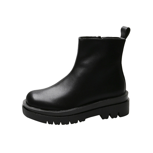 Изчистен модел дамски боти от еко кожа с висока подметка и цип