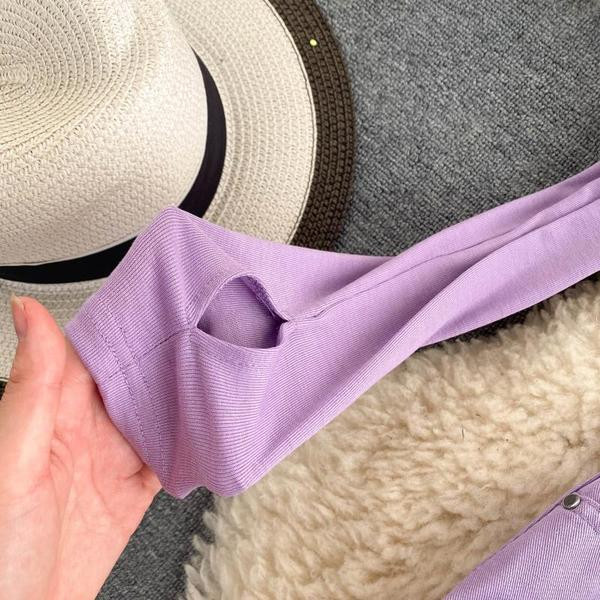 Лилав дамски комплект от пола и блуза с паднали ръкави и презрамки 