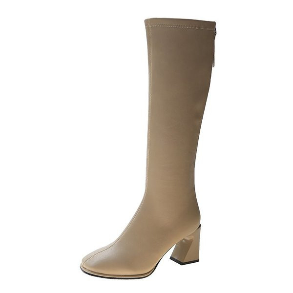 Стилни дамски ботуши от еко кожа с нестандартен ток