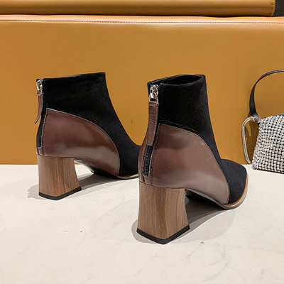 Дамски стилни боти с дебел 6см ток и цип