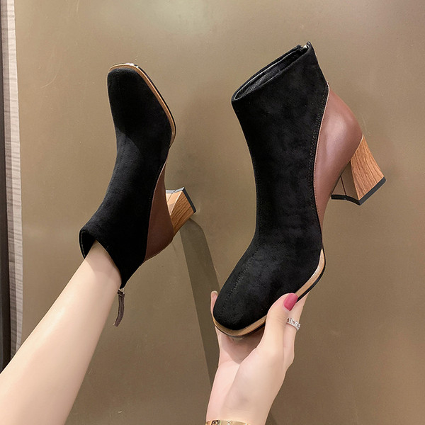 Дамски стилни боти с дебел 6см ток и цип