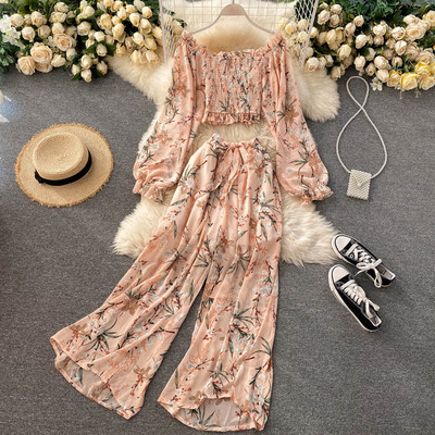 Ежедневен дамски комплект от блуза с падащи ръкави и панталон