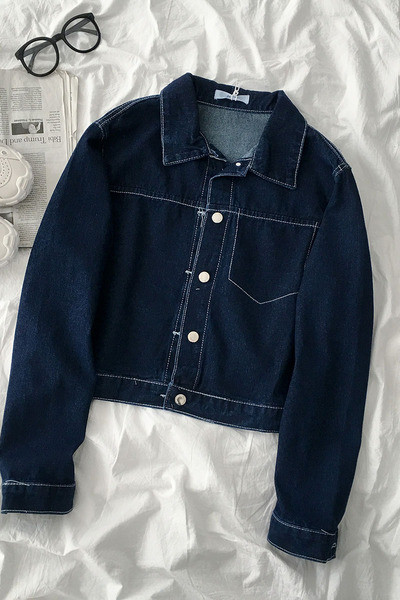 Дънково дамско яке с копчета и дълъг ръкав