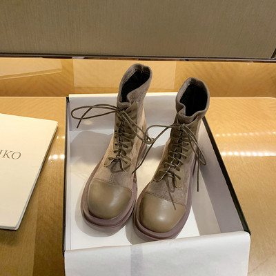 Кожени дамски зимни боти с връзки 