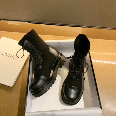 Кожени дамски зимни боти с връзки 