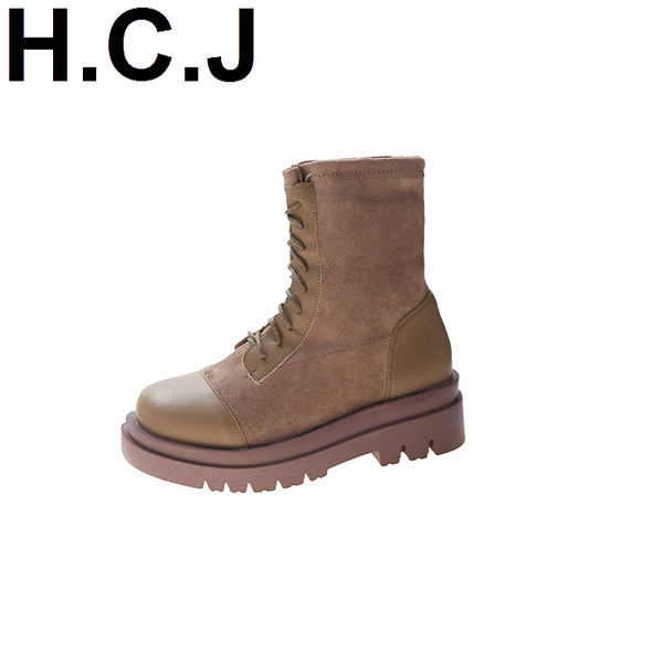 Кожени дамски зимни боти с връзки 