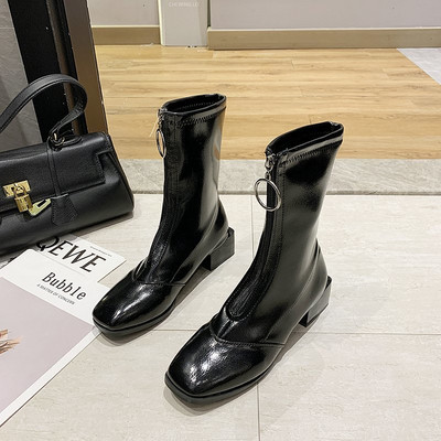 Дамски есенни  лъскави боти с цип