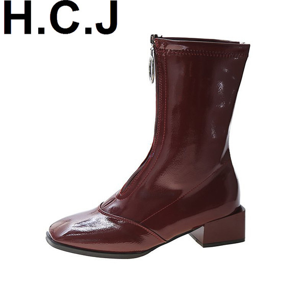 Дамски есенни  лъскави боти с цип 