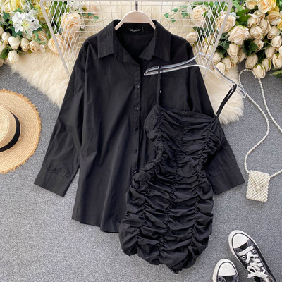 Модерен дамски комплект от рокля и риза