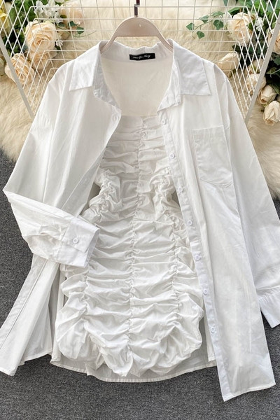 Модерен дамски комплект от рокля и риза 