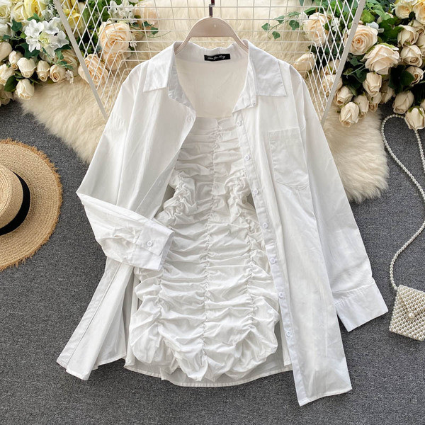 Модерен дамски комплект от рокля и риза 