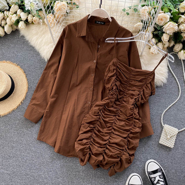 Модерен дамски комплект от рокля и риза 